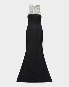 Atelier Prabal Gurung Hunter Crystal And Satin Halter Trumpet Gown