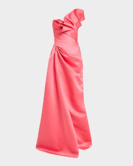 Atelier Prabal Gurung Tamara Strapless Ruffle Satin A-Line Gown