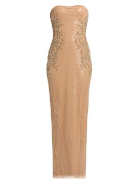 Atelier Prabal Gurung Women's Michaela Sequined Floral Strapless Gown