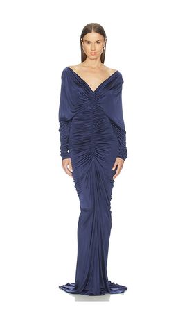 Atlein Atlein V Neck Ruched Gown