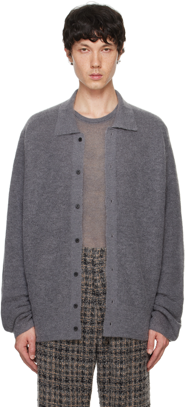 ATON - Gray Super Kid Mohair Cardigan