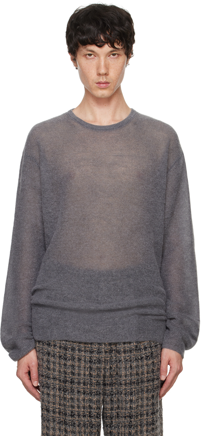 ATON - Gray Super Kid Mohair Cardigan