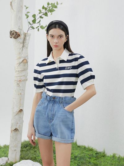 ATPLAY Tulip Waistband Denim Pants