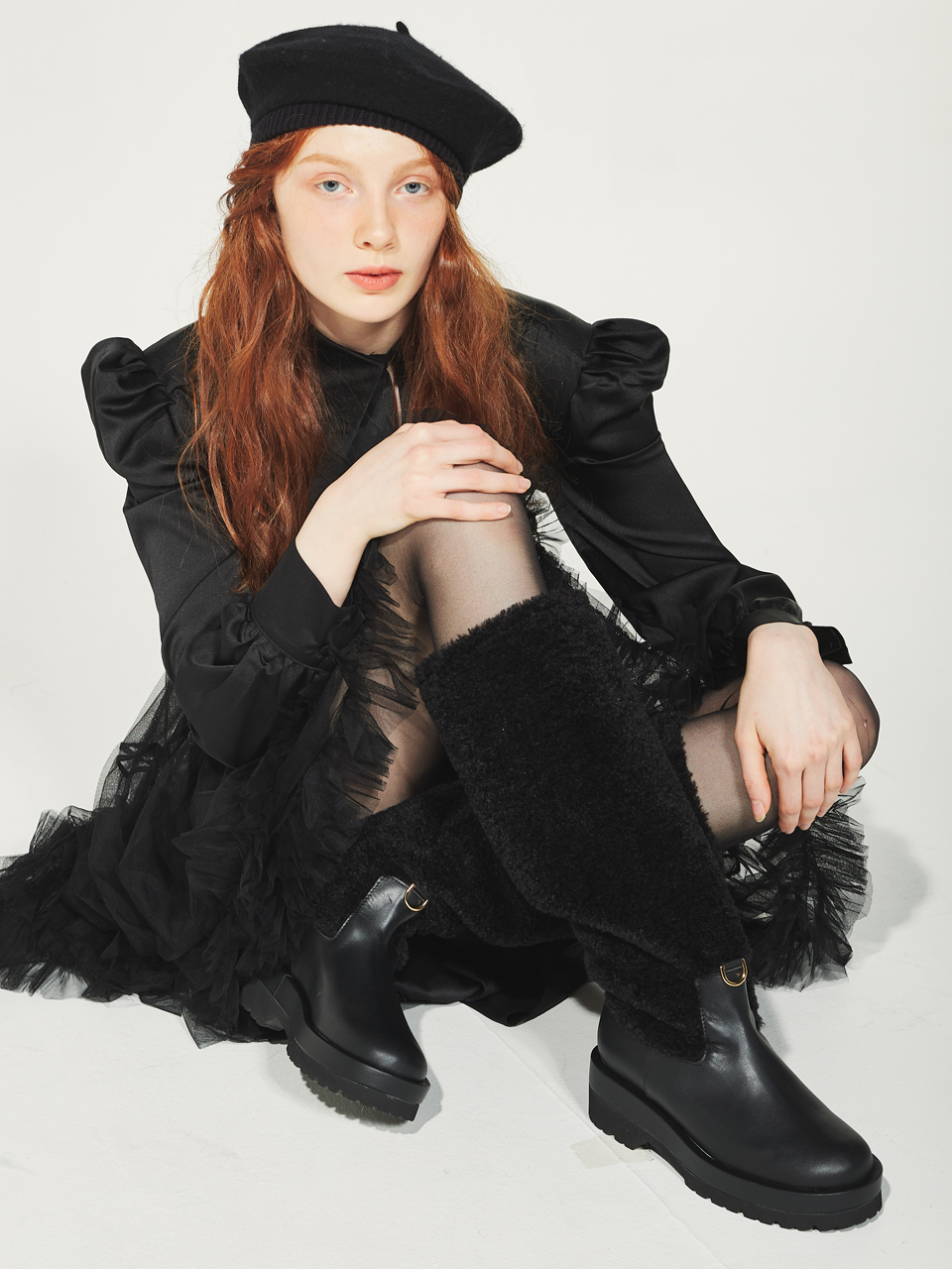 ATTITUDE;L Benjamin Fur Platform Long Boots_Black