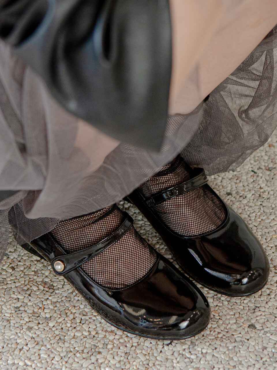 ATTITUDE;L PETITE Pearl Mary Jane Flat Shoes - BLACK