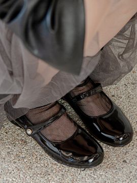 ATTITUDE;L PETITE Pearl Mary Jane Flat Shoes - BLACK