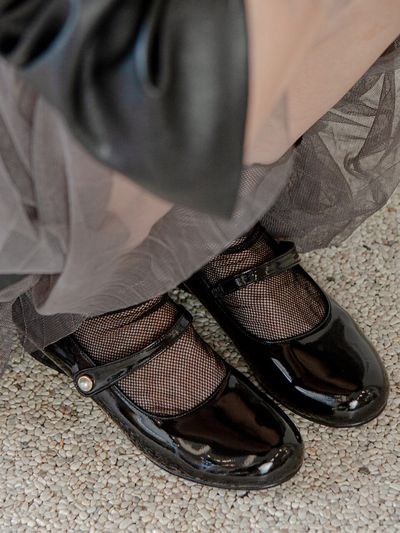 ATTITUDE;L PETITE Pearl Mary Jane Flat Shoes - BLACK