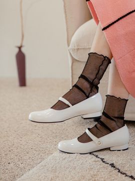 ATTITUDE;L PETITE Pearl Mary Jane Flat Shoes - WHITE