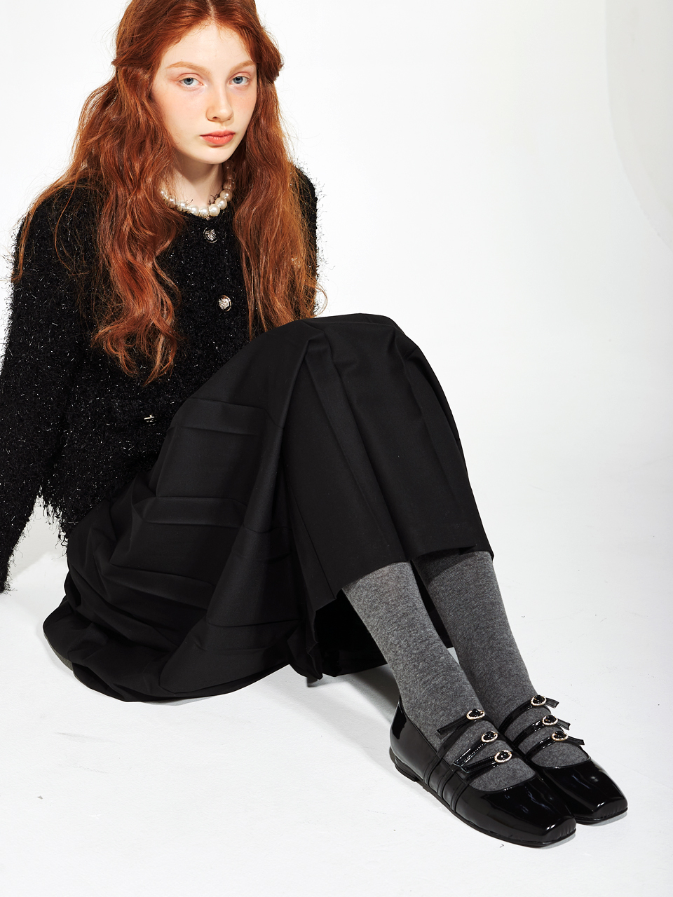 ATTITUDE;L Serenity Leather Mary Jane Flat Shoes_Black