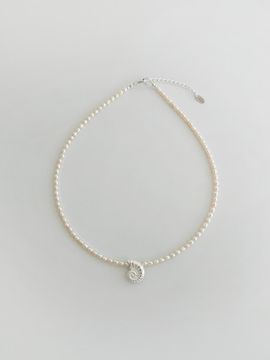 August Harmony 925 silver Ammonite PINK Pearl Necklace
