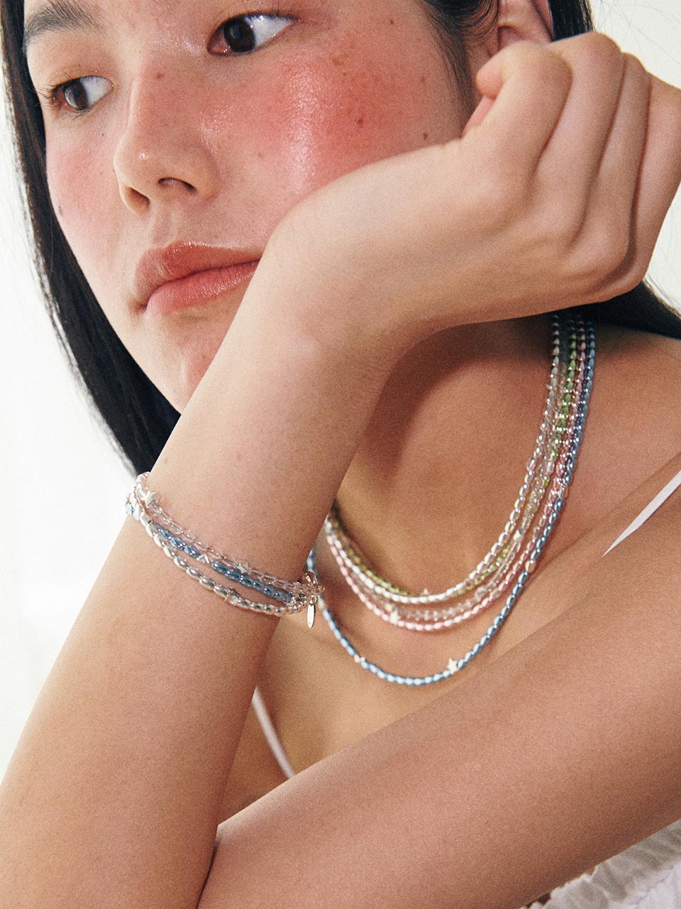 August Harmony 925silver Mirror Powder Beads Bracelet / 5color