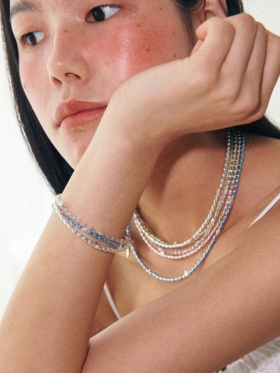 August Harmony 925silver Mirror Powder Beads Bracelet / 5color