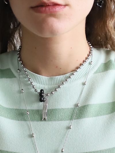 August Harmony Black Flower Ball Chain Necklace