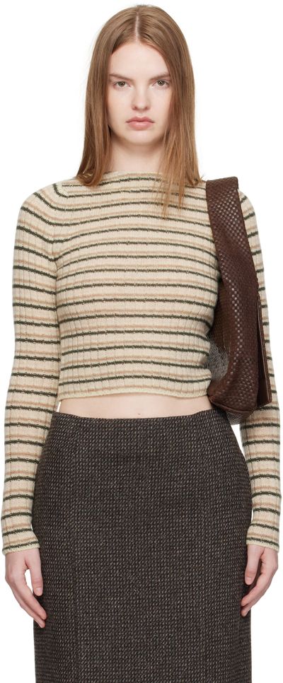 AURALEE AURALEE Beige Shetland Wool Cashmere Rib Knit Boat-Neck Sweater