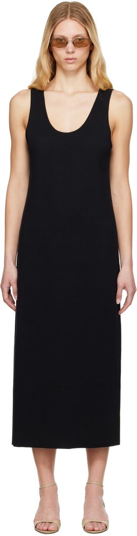 AURALEE AURALEE Black Cotton Silk Stretch Knit Midi Dress