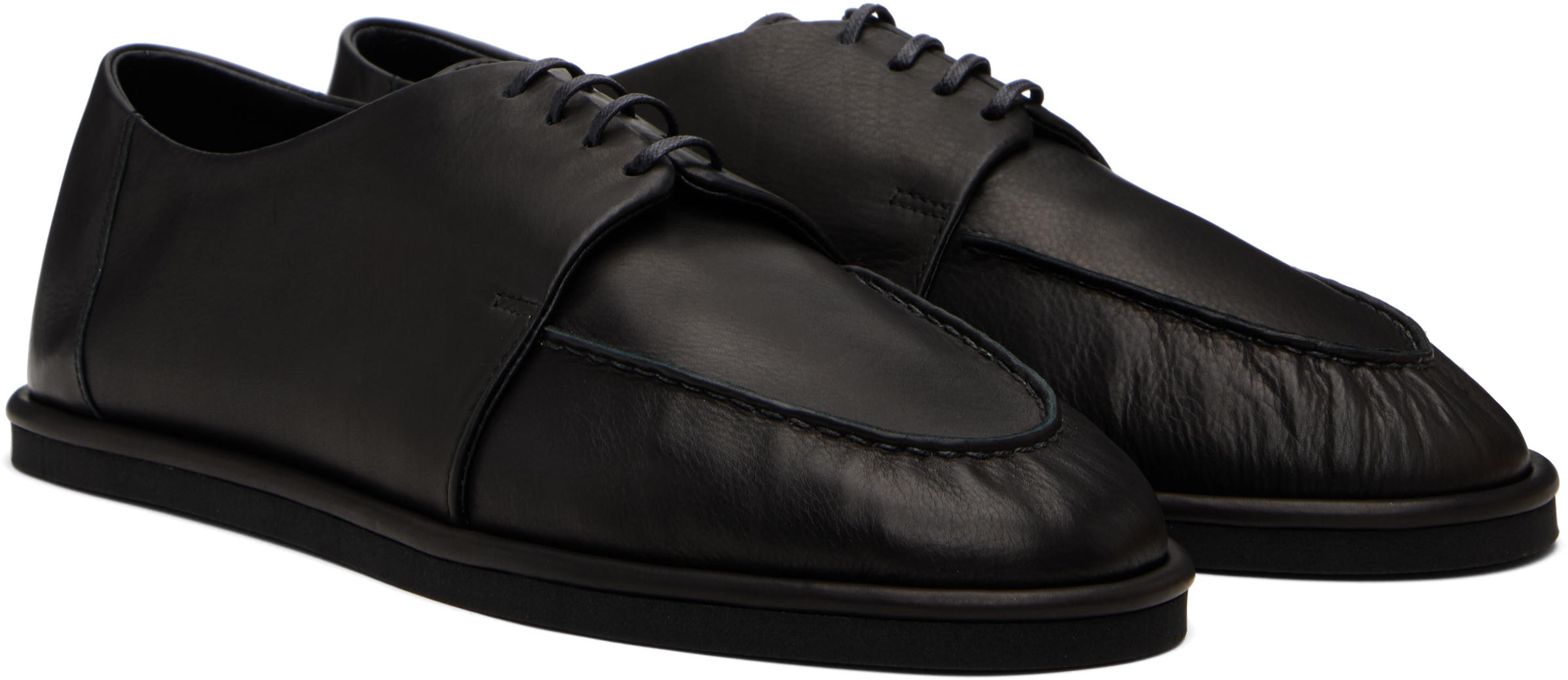 AURALEE - Black Leather Lace-Up Oxfords