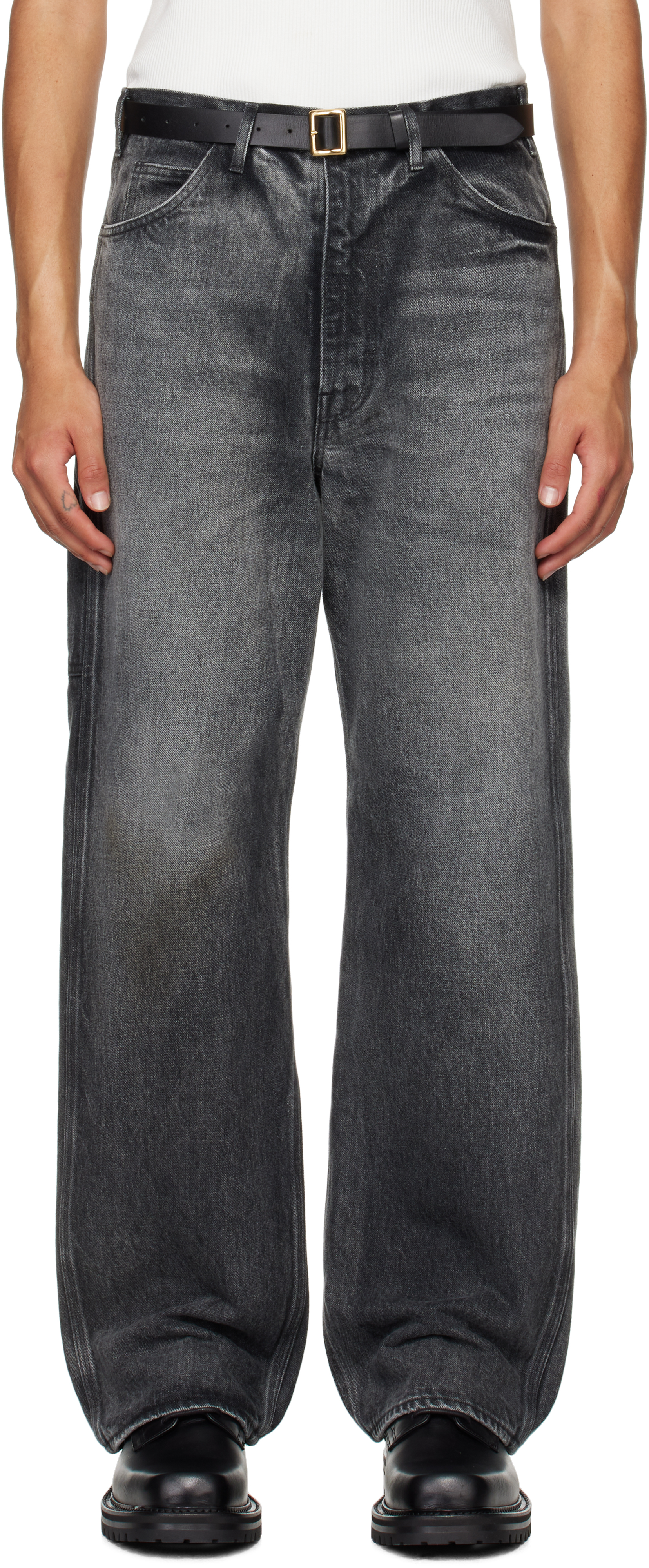 AURALEE - Black Selvedge Faded Heavy Painter Jeans