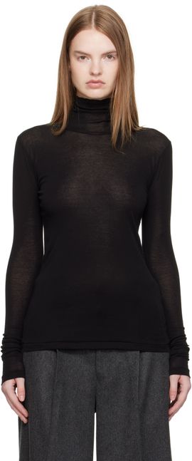 AURALEE AURALEE Black Super High Gauge Sheer Rib Turtleneck