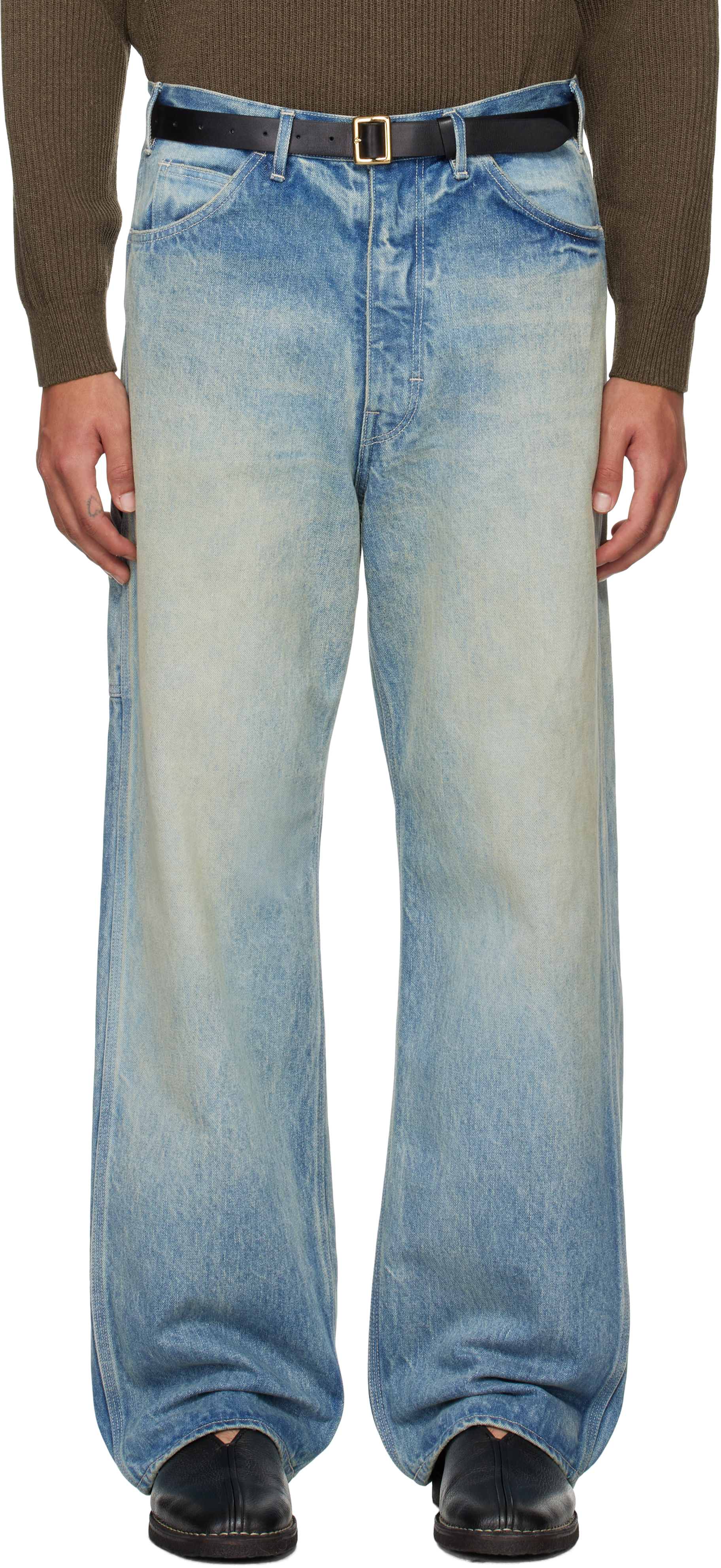 AURALEE - Blue Selvedge Faded Heavy Painter Jeans