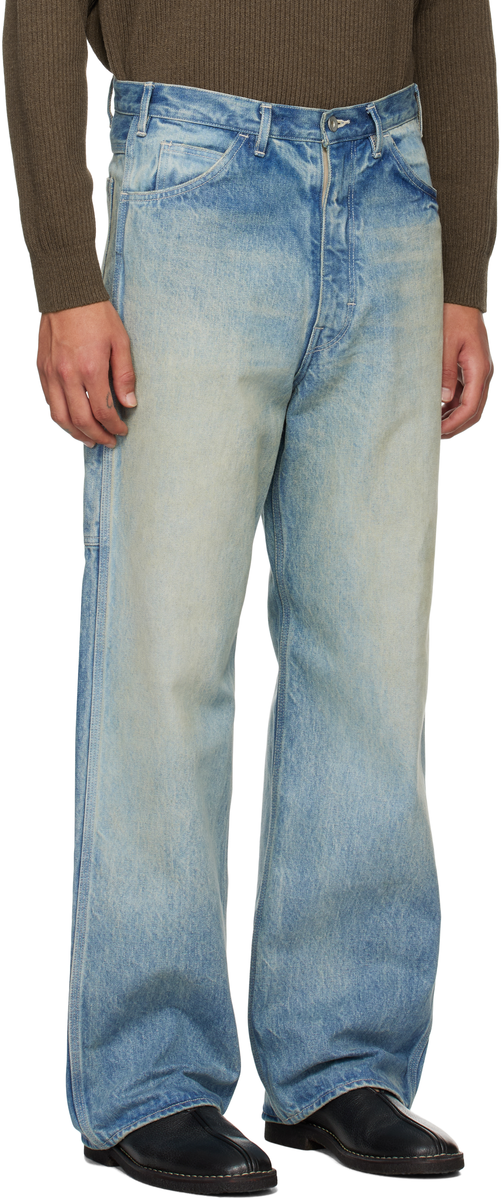 AURALEE - Blue Selvedge Faded Heavy Painter Jeans