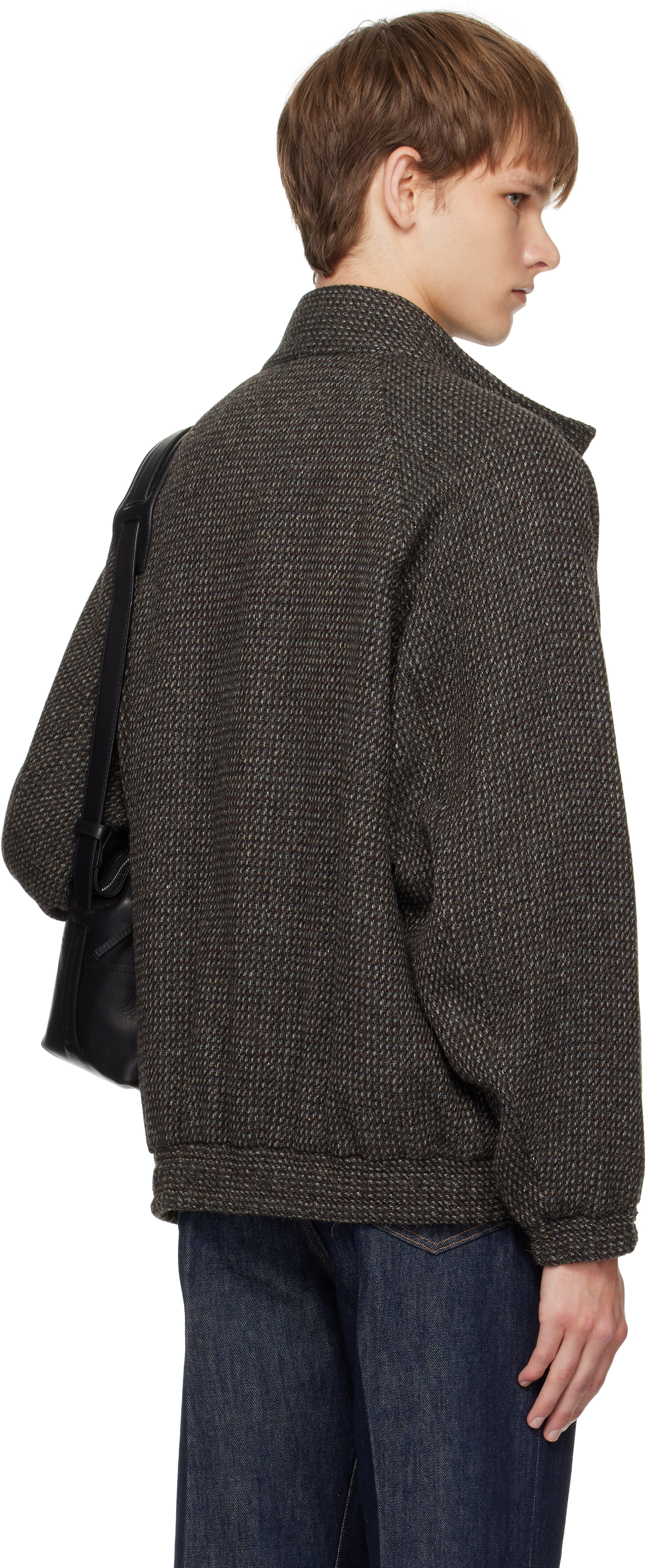 AURALEE - Brown & Gray Alpaca Wool Silk Tweed Zip Blouson Jacket