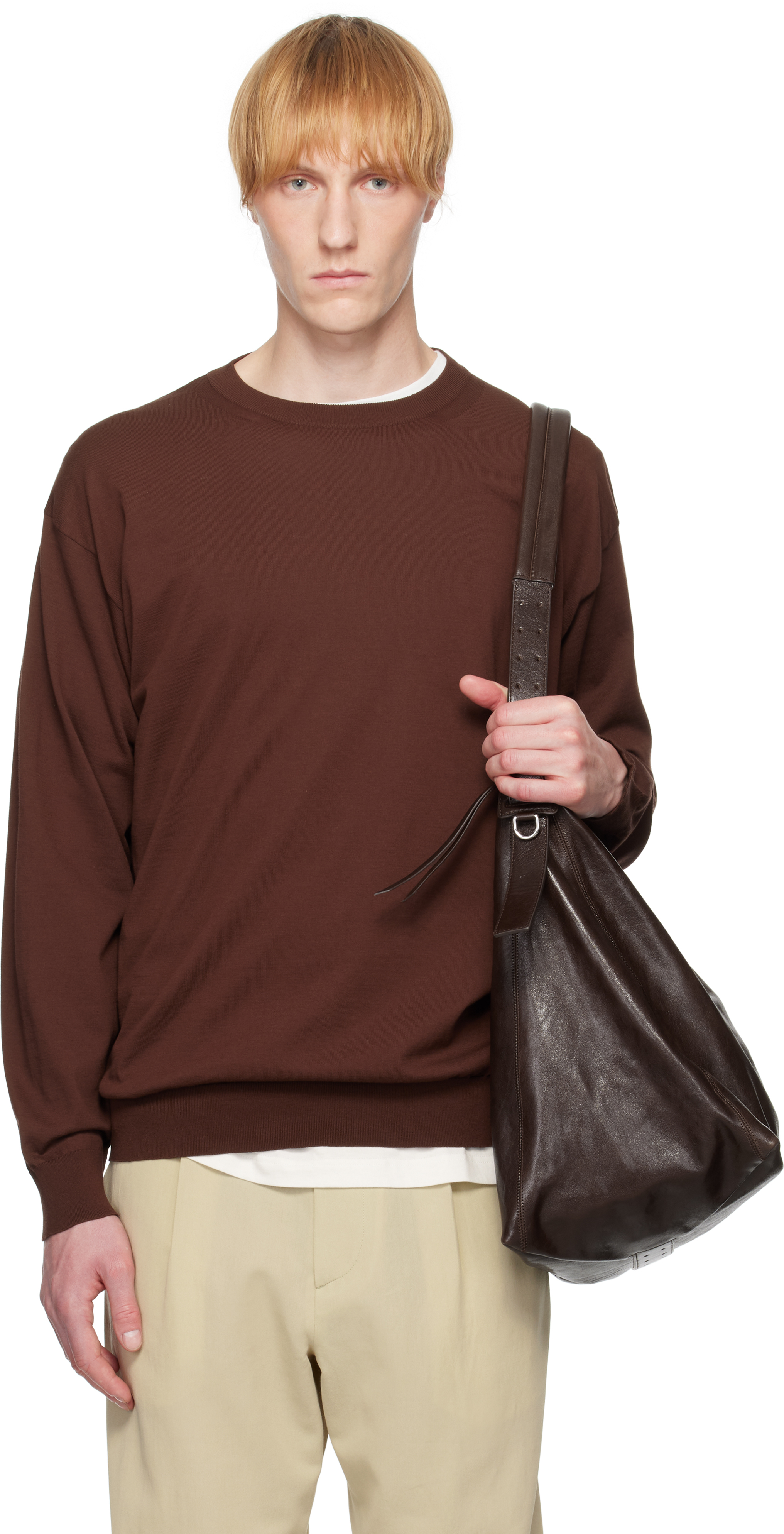 AURALEE - Brown Super High Gauge Cotton Knit Sweater