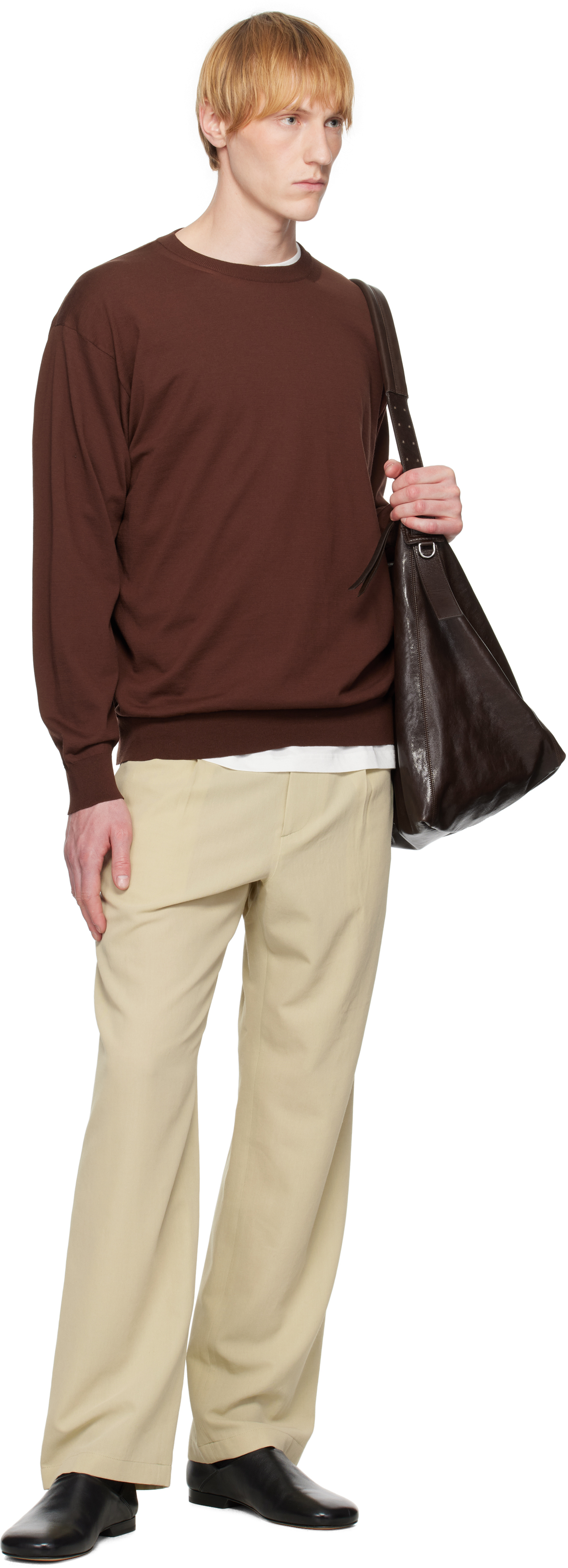 AURALEE - Brown Super High Gauge Cotton Knit Sweater