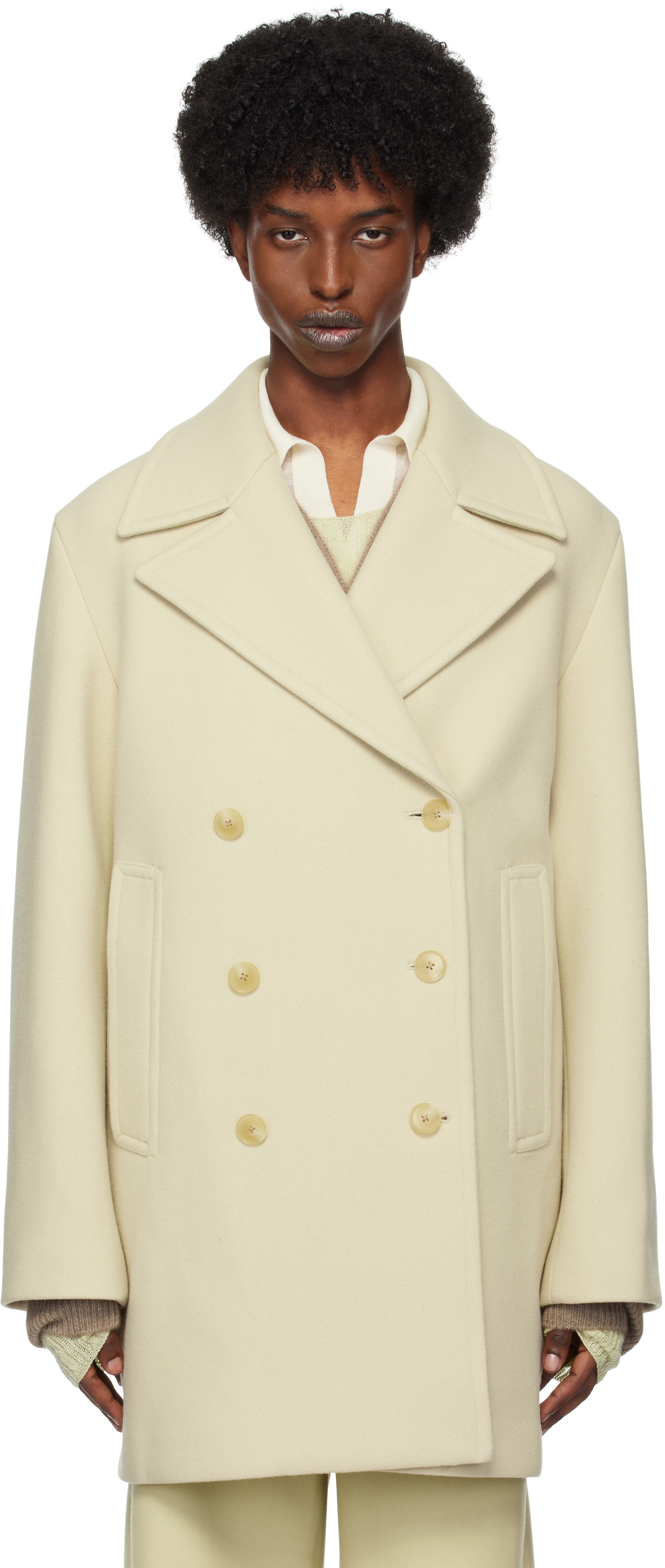 AURALEE - Green Sponge Wool Melton Peacoat
