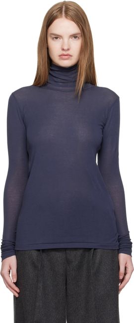AURALEE AURALEE Navy Super High Gauge Sheer Rib Turtleneck