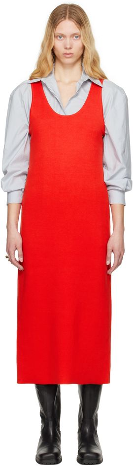 AURALEE AURALEE Red Cotton Silk Stretch Knit Midi Dress