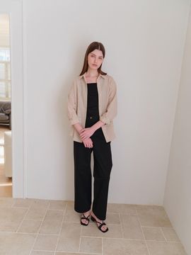 autrement Bio-washed Cotton Elastic Banding Wide Pants [Black]