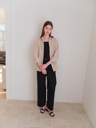 autrement Bio-washed Cotton Elastic Banding Wide Pants [Black]