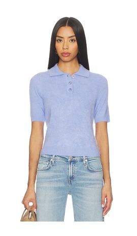 Autumn Cashmere Autumn Cashmere Solid Cropped Short Sleeve Polo