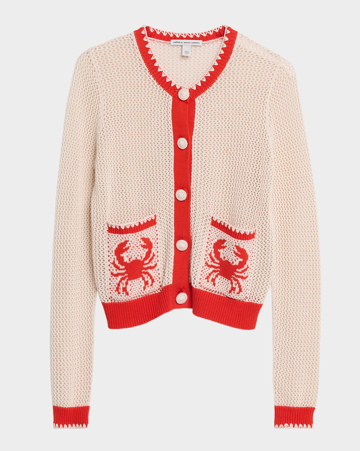 Autumn Cashmere Crab Intarsia Mesh-Knit Cardigan