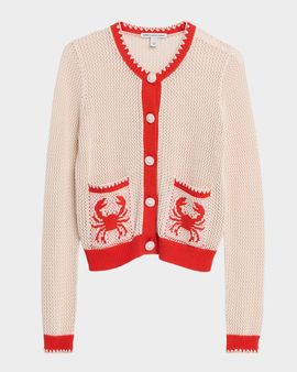 Autumn Cashmere Crab Intarsia Mesh-Knit Cardigan