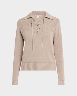Autumn Cashmere Geometric Cotton Lace-Up Sweater