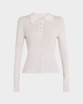 Autumn Cashmere Speckled Rib Knit Polo Sweater