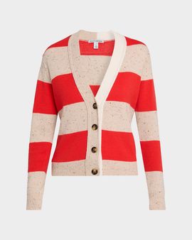 Autumn Cashmere Striped Cashmere Rugby Polo Cardigan