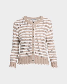 Autumn Cashmere Striped Pointelle-Knit Cotton Cardigan