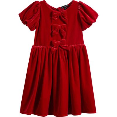 Ava & Yelly Ava & Yelly Kids' Bow Front Velvet Dress