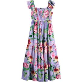 Ava & Yelly Ava & Yelly Kids' Floral Smocked Bodice Satin Maxi Dress