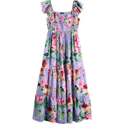 Ava & Yelly Ava & Yelly Kids' Floral Smocked Bodice Satin Maxi Dress