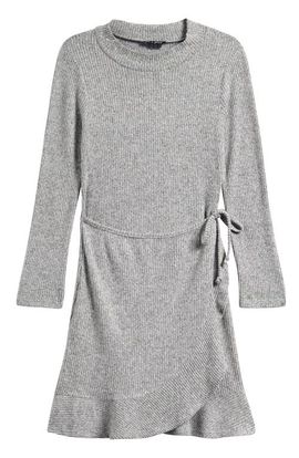 Ava & Yelly Ava & Yelly Kids' Ribbed Long Sleeve Faux Wrap Dress