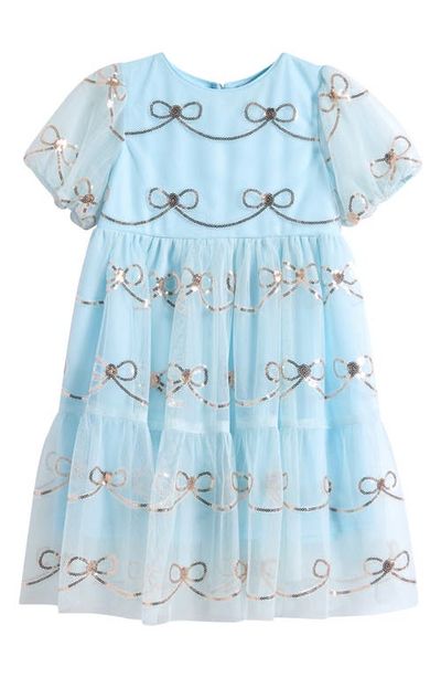 Ava & Yelly Ava & Yelly Kids' Sequin Bow Mesh Babydoll Dress