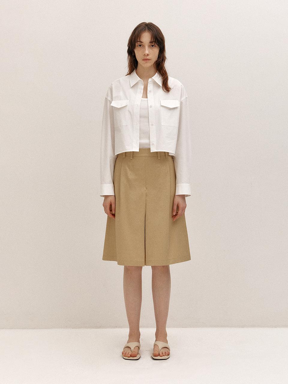 AVA MOLLI A-Line Wide Pleated Pants (Beige)