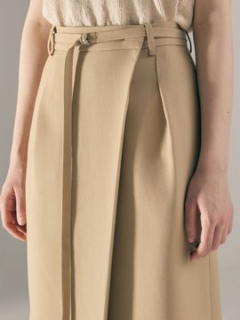 AVA MOLLI Belted Asymmetric Pleated Skirt_Beige
