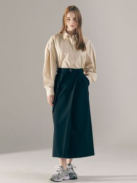 AVA MOLLI Belted Asymmetrical Pleated Skirt_Black