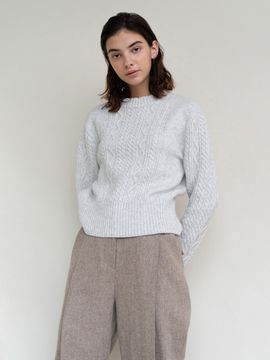 AVA MOLLI Cable Pullover Knit (Light Grey)