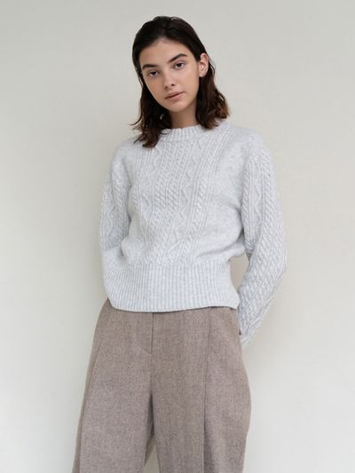 AVA MOLLI Cable Pullover Knit (Light Grey)