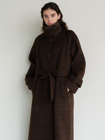 AVA MOLLI Check Balmacaan Single Coat (Brown Check)